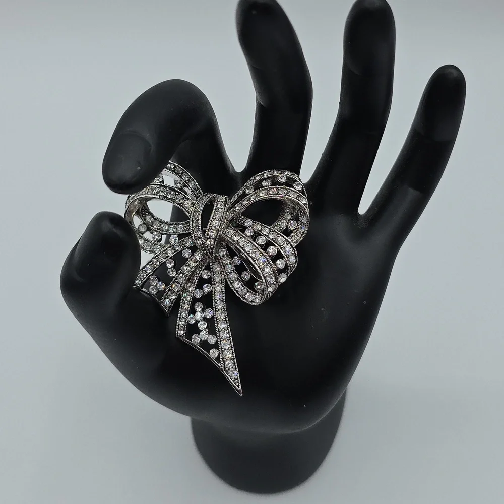 Joan Rivers Crystal and Silver Bow Brooch